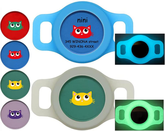 Airtag Cat Id Tag Collar Holder,Glow in Dark Silicone Pet Collar Case Compatible for Apple Airtags Tracker, Anti-Lost Airtag for Cat Collars Loop & Backpack Accessories - Glow Blue & Glow Green  123   