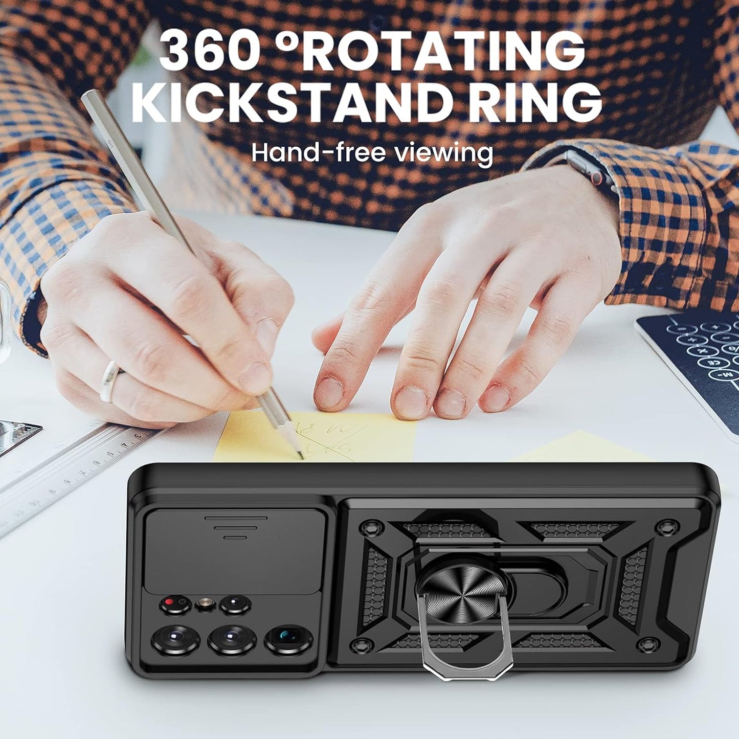 VEGO for Galaxy S21 Ultra Case with Slide Camera Cover, Built-In 360° Rotate Ring Kickstand Magnetic Cover Case for Samsung Galaxy S21 Ultra 5G 6.8 Inch - Black  VEGO   