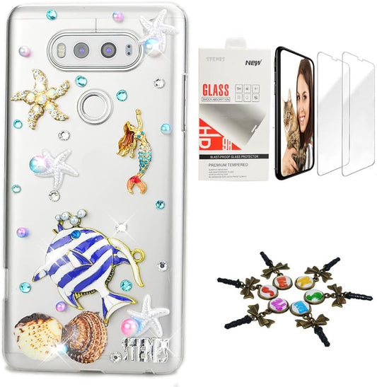 STENES Bling Case Compatible with LG G6 / LG G6 plus - Stylish - 3D Handmade [Sparkle Series] Tropical Fish Mermaiddesign Cover with Screen Protector [2 Pack] - Blue  STENES   