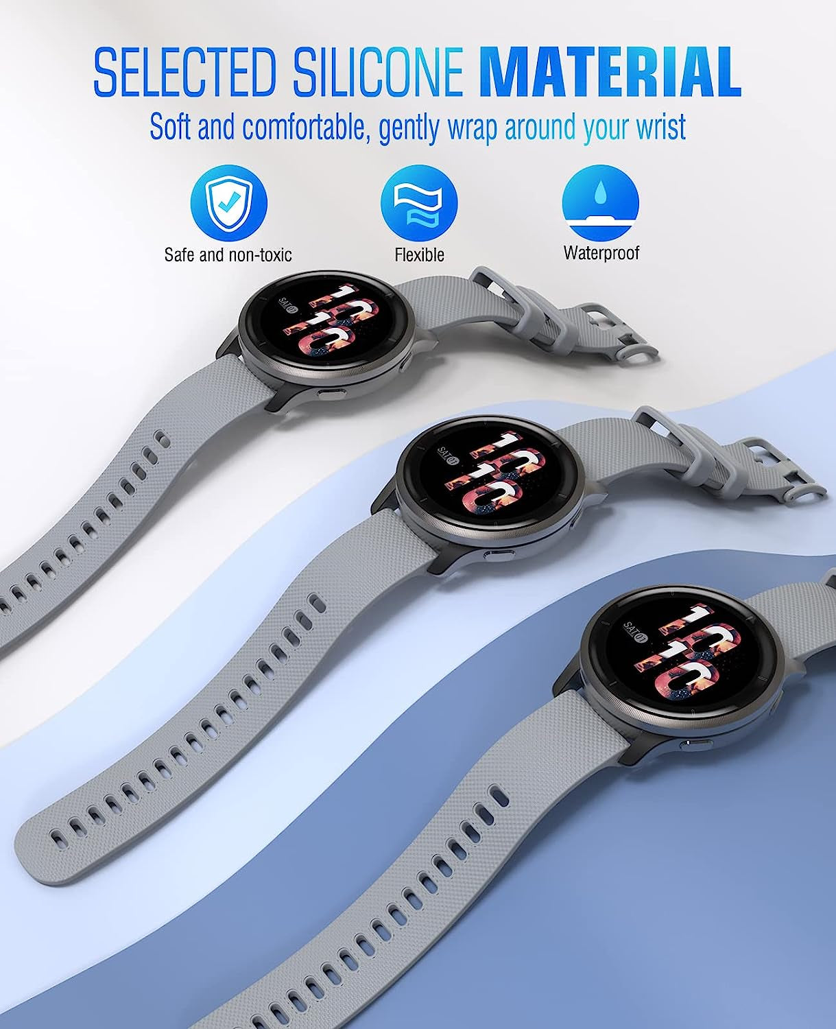 Moko Watch Band Compatible with Garmin Forerunner 255S/255S Music/Vivoactive 4S/Venu 2S/Vivomove 3S Smartwatch, 18MM Soft Silicone Adjustable Replacement Strap  MoKo   