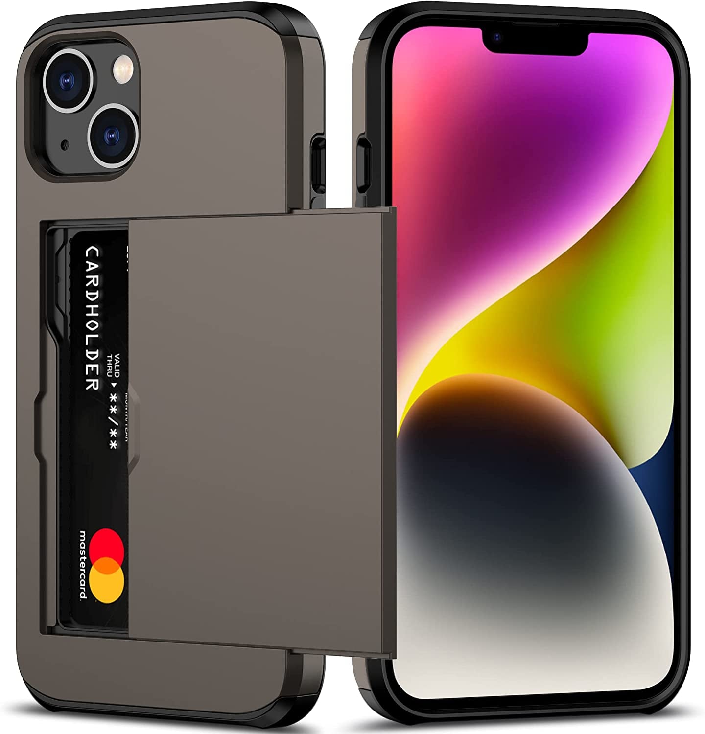 Nvollnoe for Iphone 14 Case with Card Holder Heavy Duty Protective Dual Layer Shockproof Hidden Card Slot Slim Wallet Case for Iphone 14 for Women&Men(Rose Gold)  Nvollnoe Coffee  