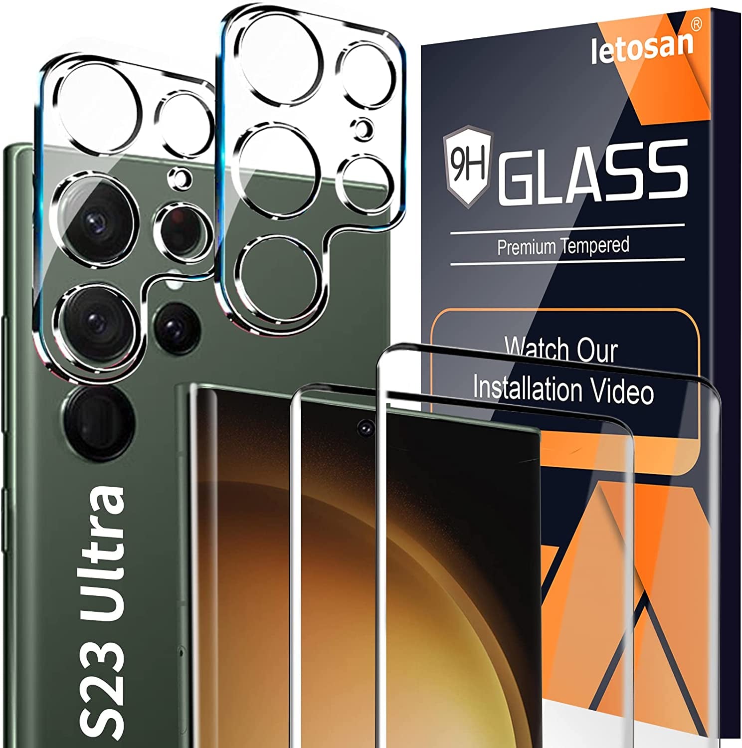 Letosan [2+2 Pack] Galaxy S23 Ultra Screen Protector, 9H Tempered Glass, Ultrasonic Fingerprint Support, 3D Curved, HD Clear Scratch Resistant for Samsung Galaxy S23 Ultra 5G Glass Screen Protector  letosan   