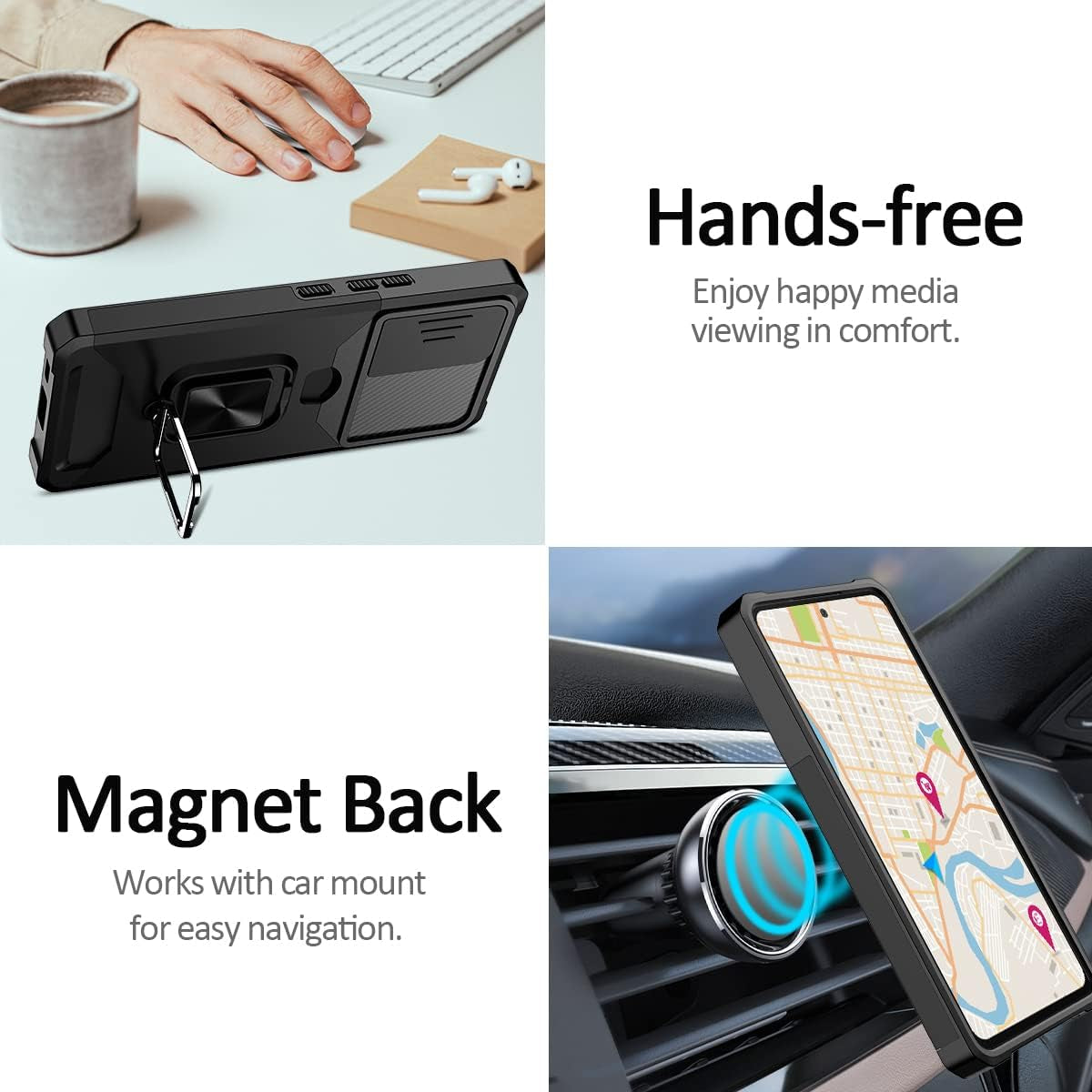 Nvollnoe for Samsung A53 5G Case with Sliding Camera Cover Heavy Duty Protective Galaxy A53 Case with Card Holder Magnetic Rotate Ring Kickstand Phone Case for Samsung A53(Black)  Nvollnoe   