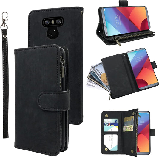 Compatible with LG G6 Wallet Case and Premium Vintage Leather Flip Credit Card Holder Stand Cell Accessories Folio Phone Cover for LGG6 Thinq LG6 Thin Q G 6 plus G6+ 6G VS988 H872 Women Men Black  Dibosom   