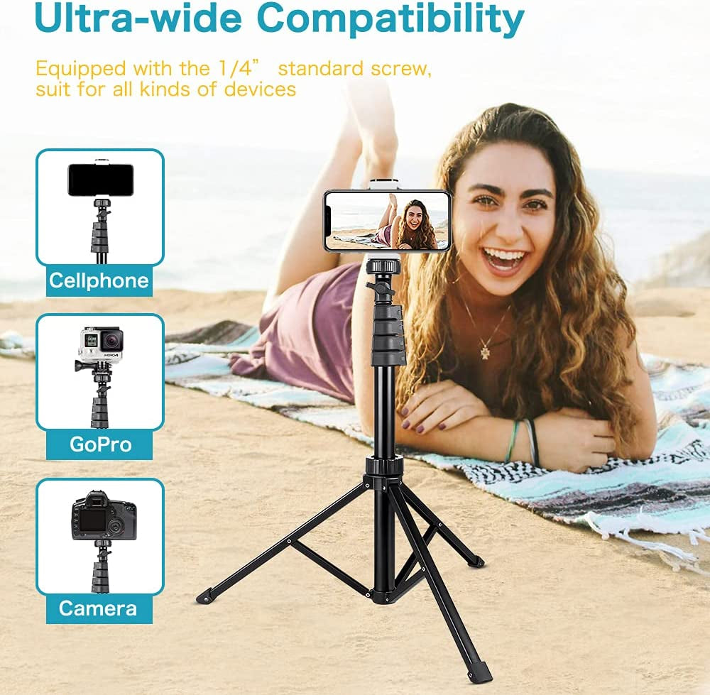 Aureday 62" Phone Tripod Accessory Kits, Camera & Cell Phone Tripod Stand with Wireless Remote and Universal Tripod Head Mount, Perfect for Selfies/Video Recording/Vlogging/Live Streaming  Aureday   