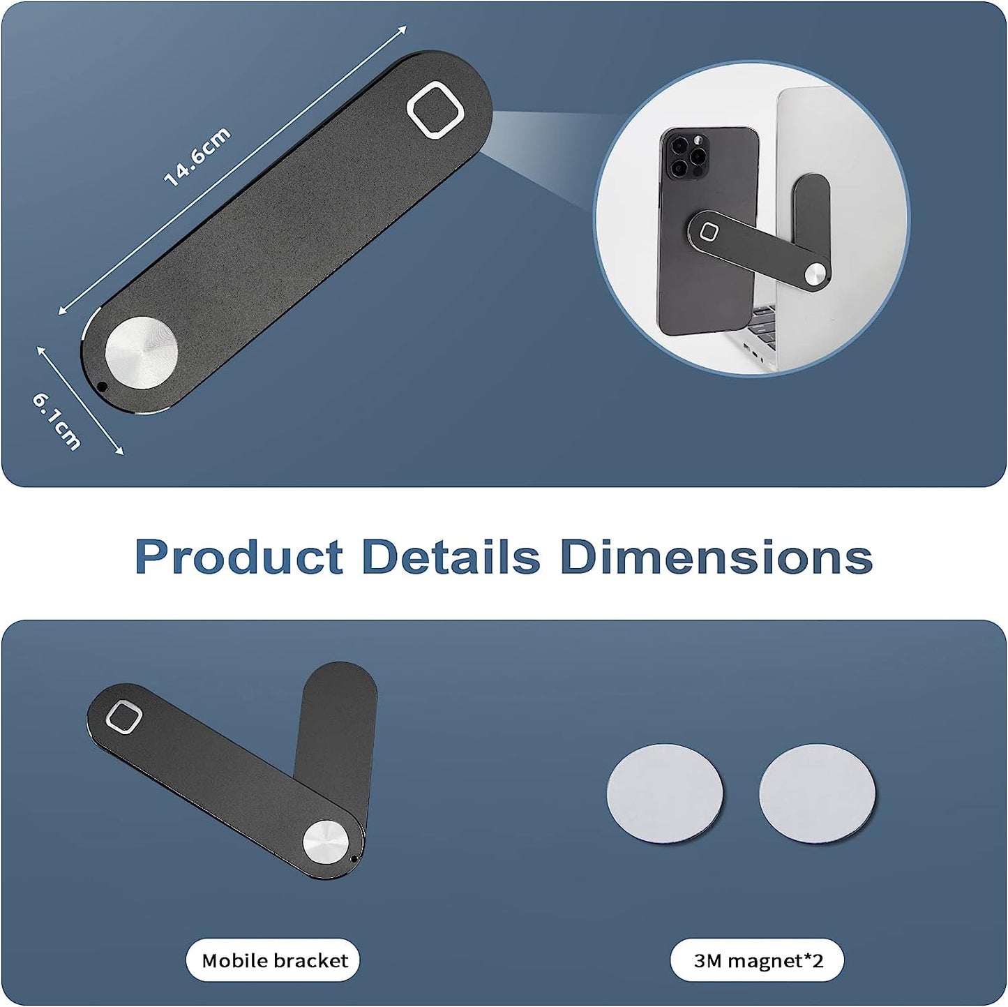 Omnpak Laptop Phone Holder, Adjustable Magnetic Phone Expansion Bracket，Foldable Portable Side Mount Clip, Laptop Stand for Smartphone  Omnpak   