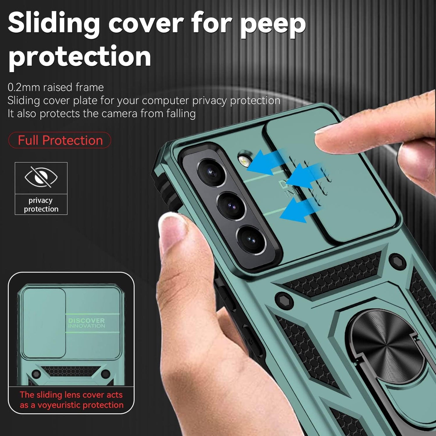YZOK for Samsung Galaxy S22 Case,With Camera Lens Cover HD Screen Protector,[Military Grade] Ring Car Mount Kickstand Hybrid Hard PC Soft TPU Shockproof Protective Case for Galaxy S22-Green  YZOK   