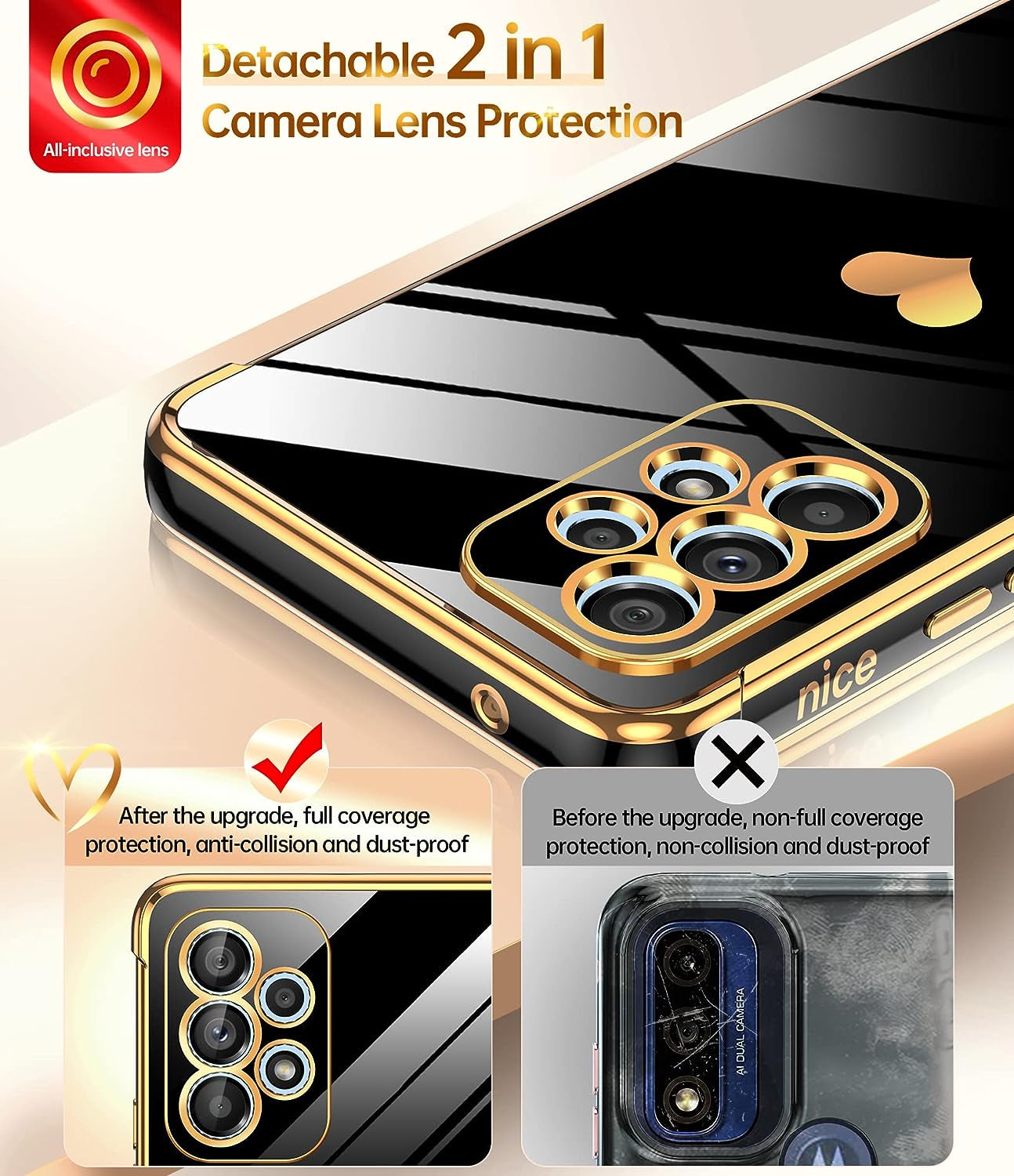 Leyi for Samsung A53 5G Case Galaxy A53 5G Case with Screen Protector [2 Pcs]+ Full Camera Protection, Love Heart Plating Girly Women Cute Luxury Soft TPU Case for Samsung A53 5G, Black  LeYi   