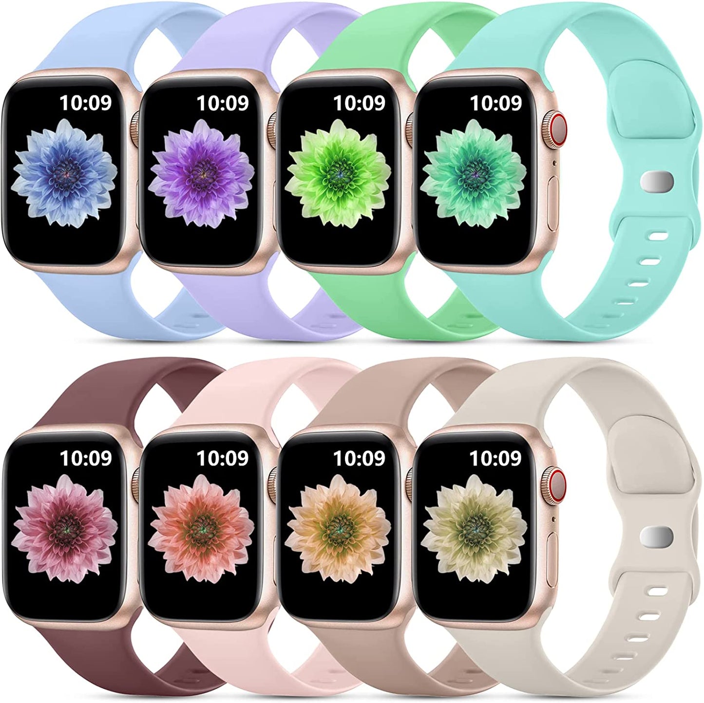 Daqin 8 Pack Sport Bands Compatible with Apple Watch Band 38Mm 40Mm 41Mm 42Mm 44Mm 45Mm 49Mm Women Men,Soft Silicone Waterproof Replacement Strap for Apple Watch Ultra Iwatch Series 8 7 6 5 4 3 2 1 SE  Xuchangjiansenshangmaoyouxiangongsi Starlight/Pink Sand/Lavender/Lilac/Milk Tea/Light Green/Alpine Green 42mm/44mm/45mm/49mm 