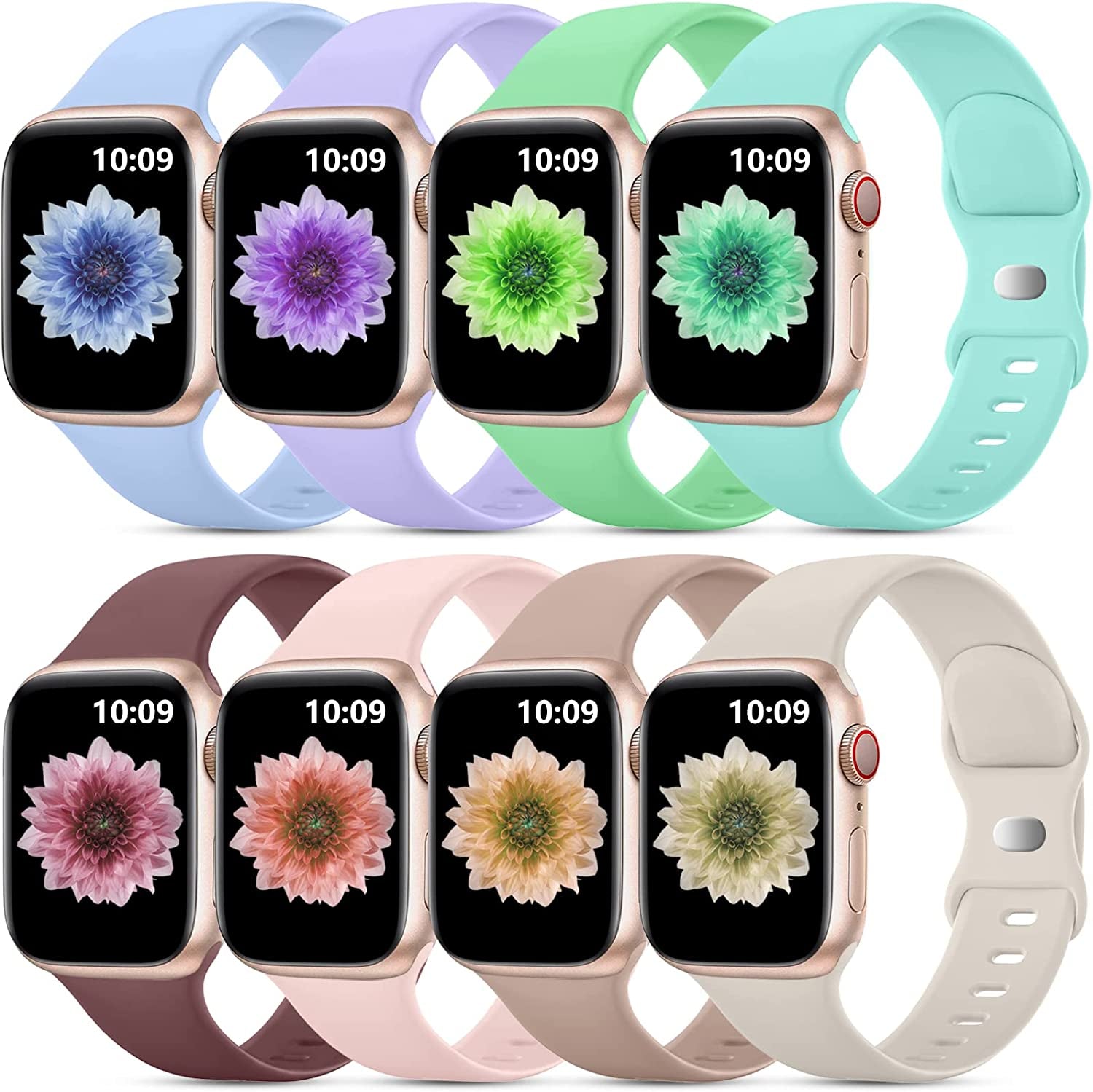 Daqin 8 Pack Sport Bands Compatible with Apple Watch Band 38Mm 40Mm 41Mm 42Mm 44Mm 45Mm 49Mm Women Men,Soft Silicone Waterproof Replacement Strap for Apple Watch Ultra Iwatch Series 8 7 6 5 4 3 2 1 SE  Xuchangjiansenshangmaoyouxiangongsi Starlight/Pink Sand/Lavender/Lilac/Milk Tea/Light Green/Alpine Green 42mm/44mm/45mm/49mm 