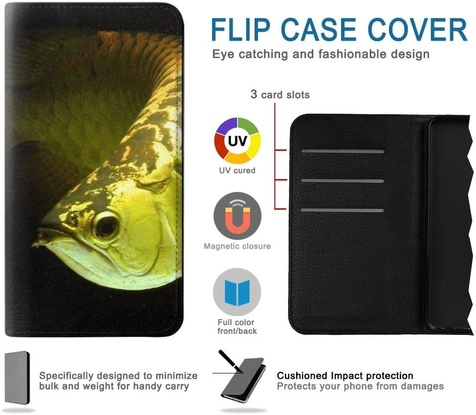 RW1021 Gold Arowana Fish PU Leather Flip Case Cover for LG V30, LG V30 Plus, LG V30S Thinq, LG V35, LG V35 Thinq  jjphonecase   