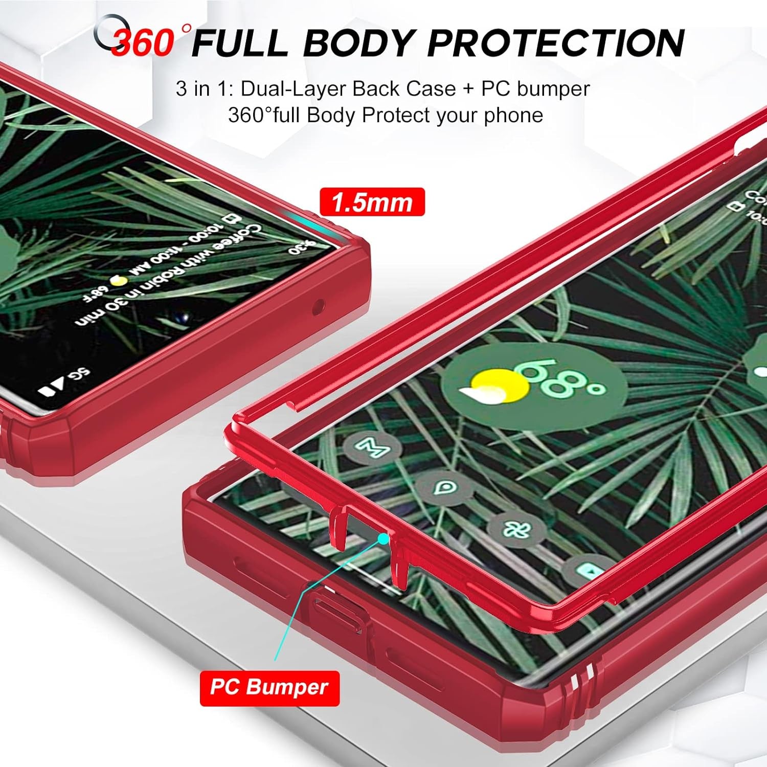 Leyi for Google Pixel 6 Pro Case: Case for Pixel 6 Pro with Slide Camera Cover, 360 Full Body Military-Grade Phone Case with Kickstand for Pixel 6 Pro, Red  LeYi   