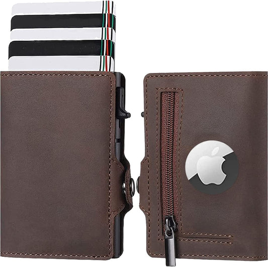 Gemonklee Pop up Wallet, Aluminum Credit Card Holder, Full Grain Leather Front Pocket Wallet, Minimalist Wallet for Men, Slim Wallet with Airtag Holder, Mens Wallet with Money Clip,Travel Rfid Wallet  Gemonklee   