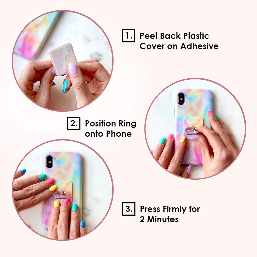 Velvet Caviar Cell Phone Ring Holder - Finger Ring & Stand - Improves Phone Grip Compatible with Iphone, Galaxy and Most Cases (Except Silicone/Leather) - Moonstone Holographic Pink Blue Marble  Velvet Caviar   