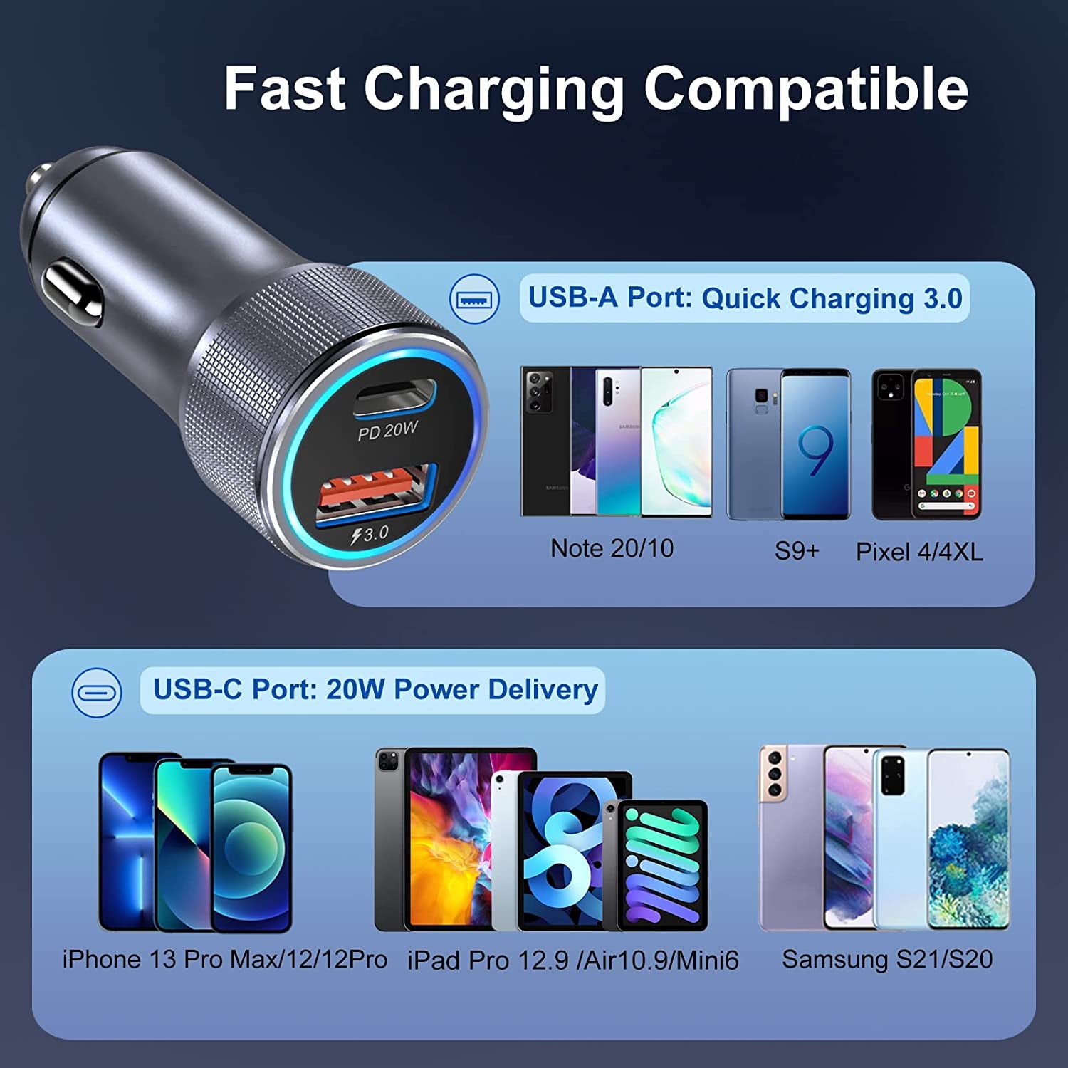 5 Pack USB C Car Charger, Bangfun 36W Dual USB Car Charger Adapter Fast Charge PD&QC 3.0 Cigarette Lighter USB Charger Compatible Iphone 14 13 12 11 Pro Max Se,Ipad,Samung S21/S20, Pixel(Grey)  Shenzhen Hao Nuo Tian Electronics Co.,LTD   