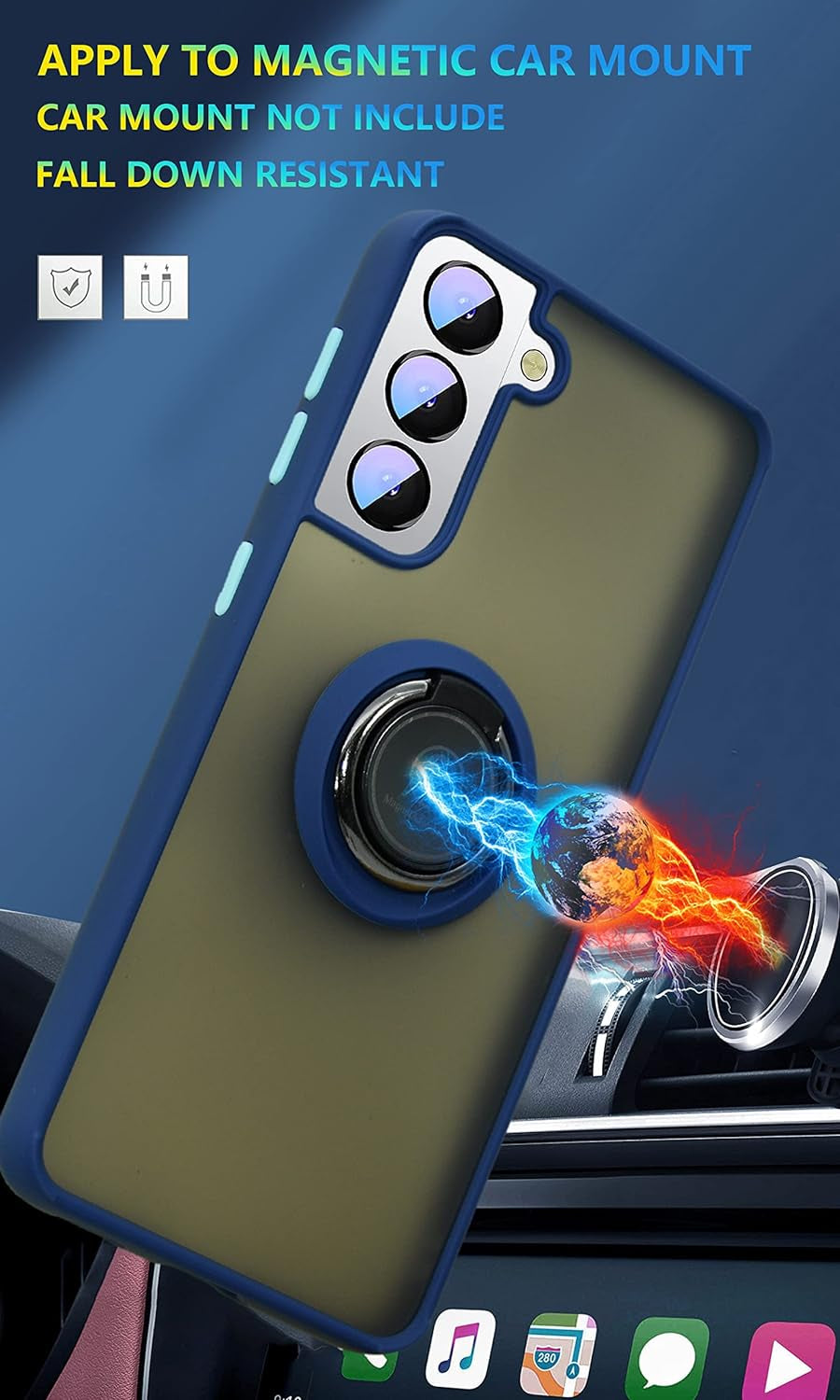 Ymxdmd Is Specially Designed for Samsung Galaxy S21 Plus/S21+ Anti-Fingerprint, Built-In 360° Rotating Ring Bracket Solid and Durable Magnetic Car Phone Case, Suitable for 6.7Inches Male-Blue  ymxdmd   