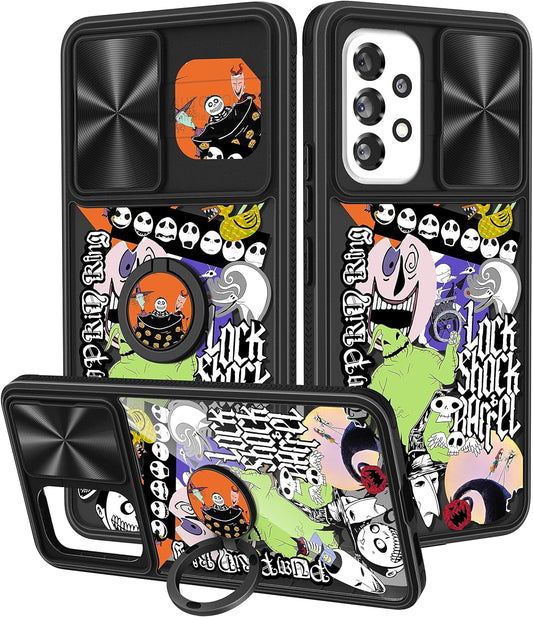 Joyleop (2In1 for Samsung A53 Case Cartoon Cute Eccentrc for Girls Pretty Women Teen Kids Girly Phone Covers Black Pattern Design with Slide Camera Cover+Ring Holder for Galaxy A53 5G 6.5"  Joyleop   