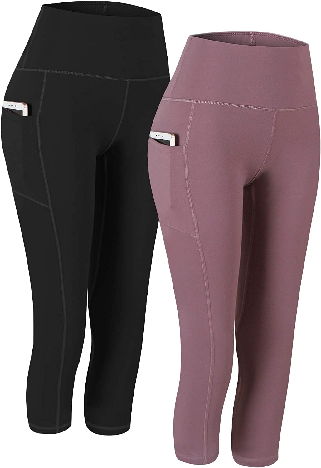 Fengbay 2 Pack High Waist Yoga Pants, Pocket Yoga Pants Tummy Control Workout Running 4 Way Stretch Yoga Leggings  Fengbay Capris Black & Lalic Small 