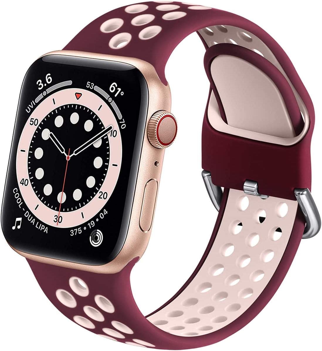 Muranne Sport Band Compatible with Apple Watch 38Mm 40Mm 41Mm 42Mm 44Mm 45Mm 49Mm for Women Men, Sport Breathable Soft Silicone Replacement Strap for Iwatch SE Ultra Series 8 7 6 5 4 3 2 1, S/M M/L  Muranne Wine Red/Pink 42mm/44mm/45mm/49mm S/M 