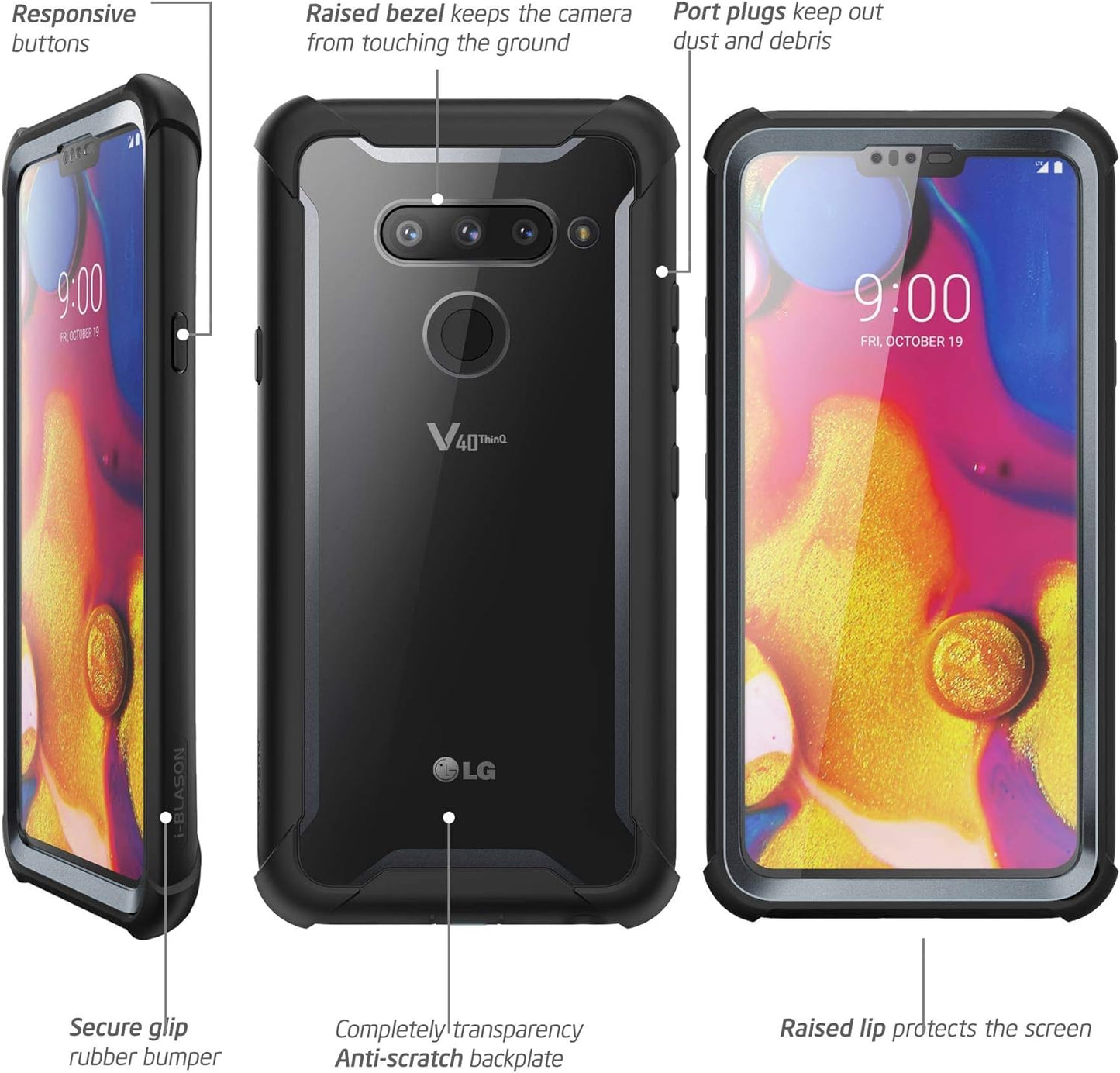 I-Blason Ares Designed for LG V40 Case, LG V40 Thinq 2018 Release, Full-Body Rugged Clear Bumper Case with Built-In Screen Protector, Black  i-Blason   