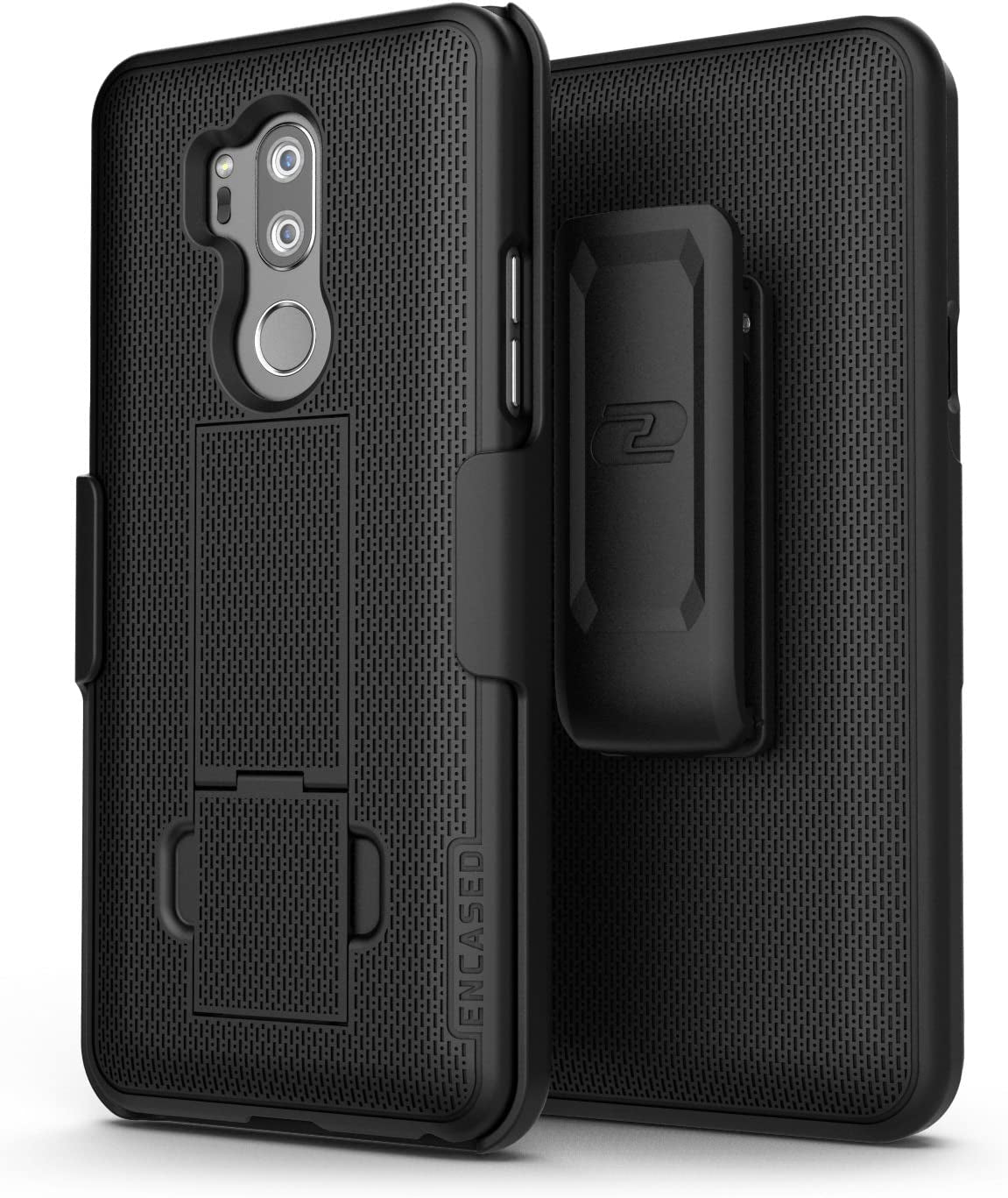 LG G7 Thinq Belt Clip Case - Encased (Duraclip) Slim Fit Holster Shell Combo W/Rubberized Grip (Smooth Black)  ENCASED   