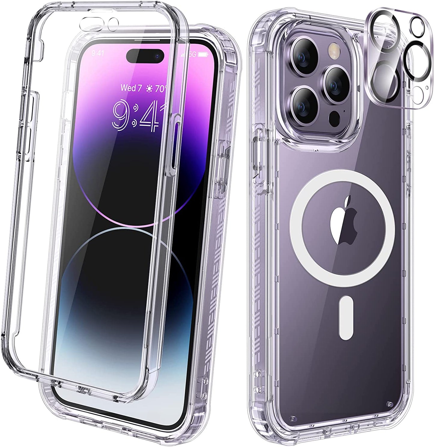 Diaclara Designed for Iphone 14 Pro Case 6.1’’, [2023 Upgraded] Full Body Rugged Case W/Built-In Touch Sensitive Anti-Scratch Screen Protector+9H Tempered Glass Camera Lens Protector (Bean Yellow)  Diaclara Clear-Magsafe Iphone 14 Pro Max 