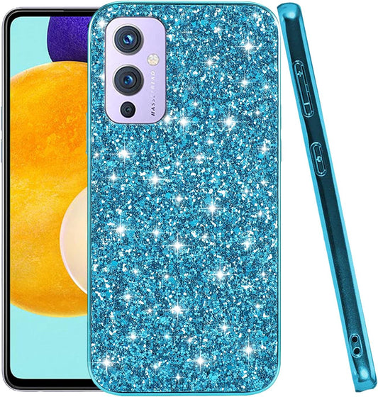 Compatible with Oneplus 9 Case Glitter Shockproof,Oneplus 9 Phone Case Bling Sparkly Soft TPU and PC Silicone Shiny Girl Women Thin Protective Cover (Blue)  Wousunly   