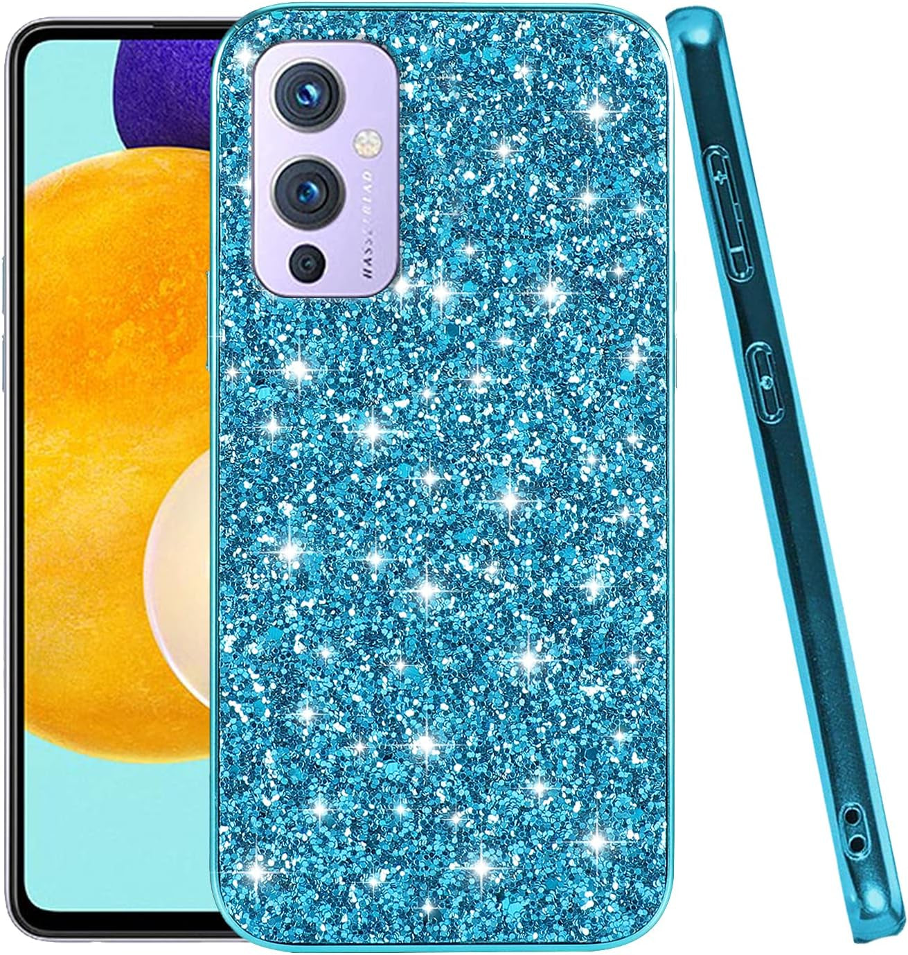 Compatible with Oneplus 9 Case Glitter Shockproof,Oneplus 9 Phone Case Bling Sparkly Soft TPU and PC Silicone Shiny Girl Women Thin Protective Cover (Rose Gold)  Wousunly Blue  