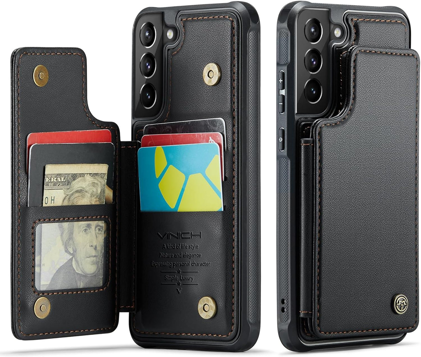 Vinich Samsung Galaxy S21 plus Case with Card Holder, Samsung S21 plus Wallet Case for Women Men with RFID Blocking, Durable Leather Kickstand Shockproof Phone Case for Galaxy S21 plus 5G, Purple  Vinich Black  