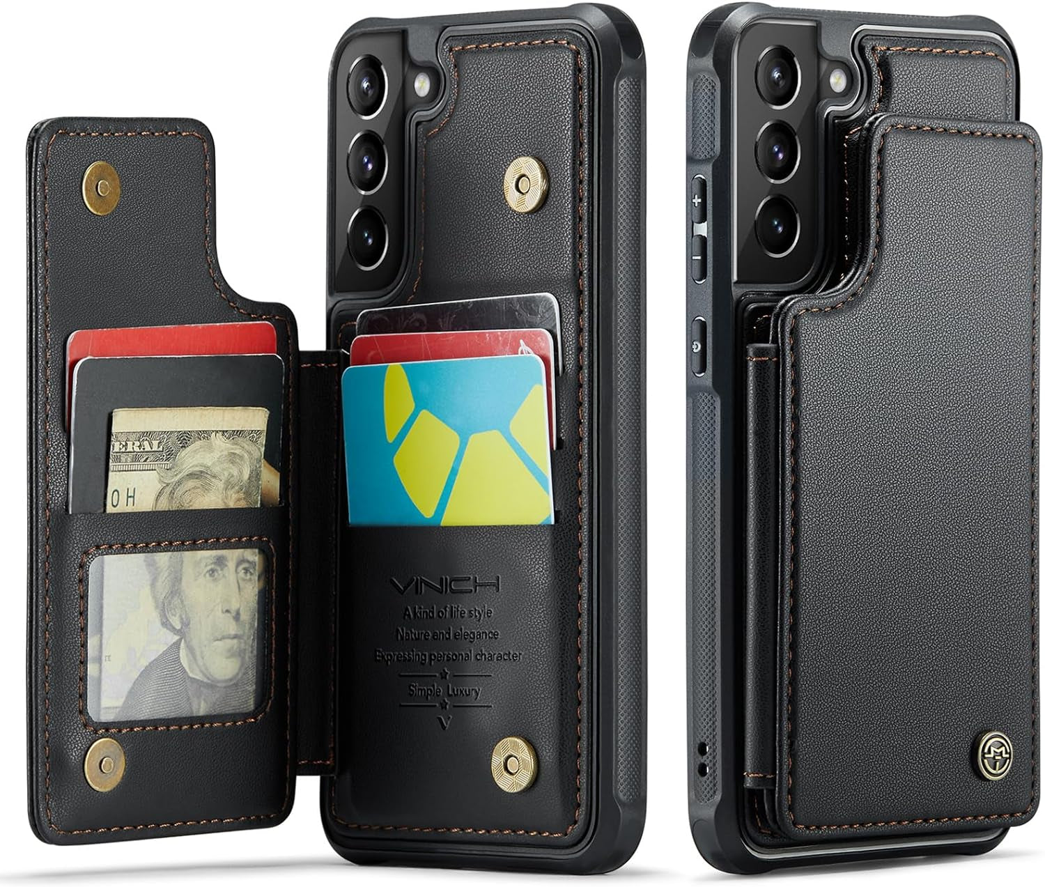 Vinich Samsung Galaxy S21 plus Case with Card Holder, Samsung S21 plus Wallet Case for Women Men with RFID Blocking, Durable Leather Kickstand Shockproof Phone Case for Galaxy S21 plus 5G, Purple  Vinich Black  