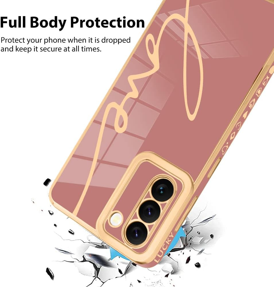 Bonoma for Samsung Galaxy S21 plus Case Love Letter Graphic Plating Electroplate Luxury Elegant Case Camera Protector Soft TPU Shockproof Protective Back Cover Galaxy S21 plus Case -Pink  Bonoma   