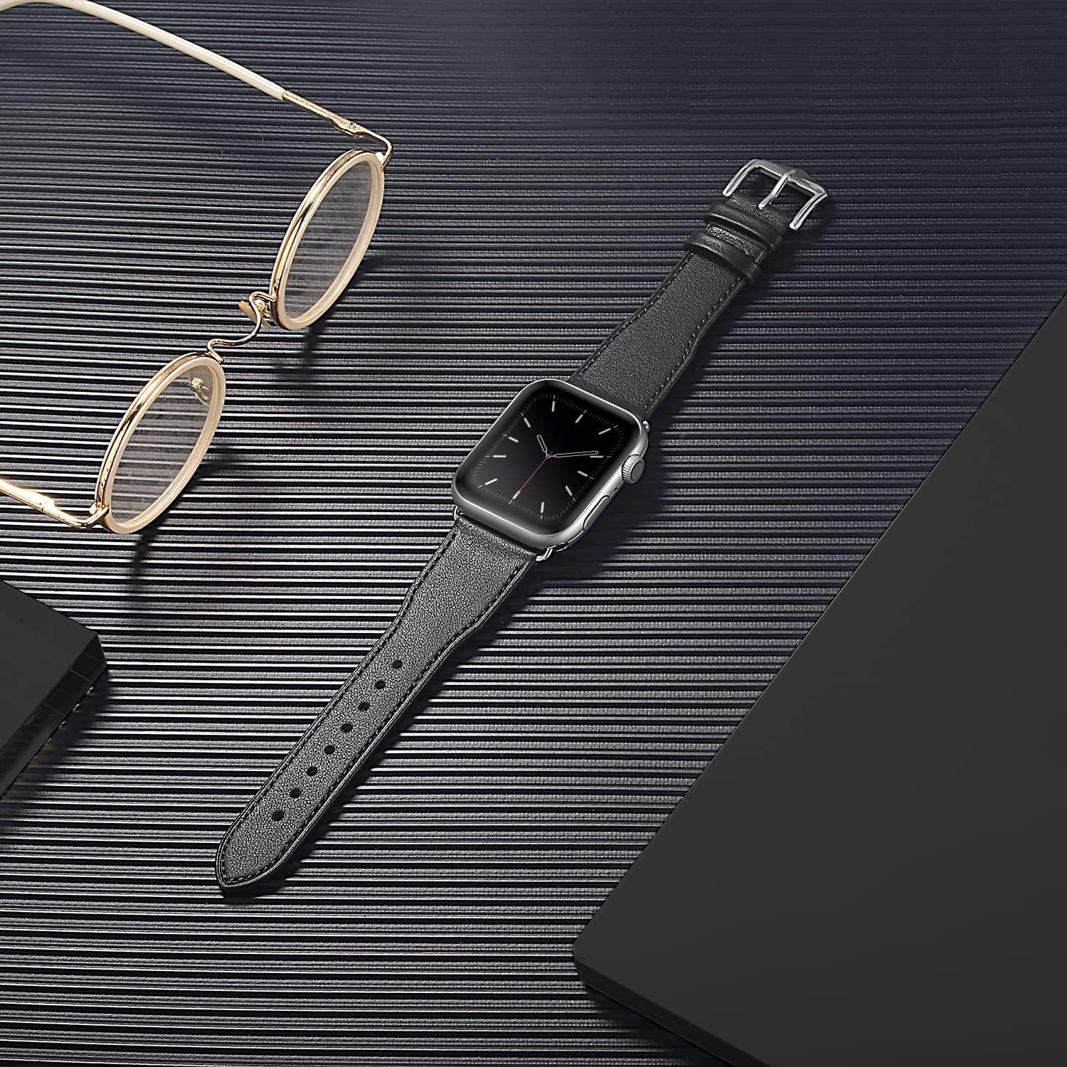 Genuine Leather Watch Bands Compatible with Apple Watch 38Mm 40Mm 41Mm for Men Women Straps Wristband for Iwatch SE & Series 7 6 5 4 3 2 1 Black Band+Silver Adapter  N-Hocezyg   