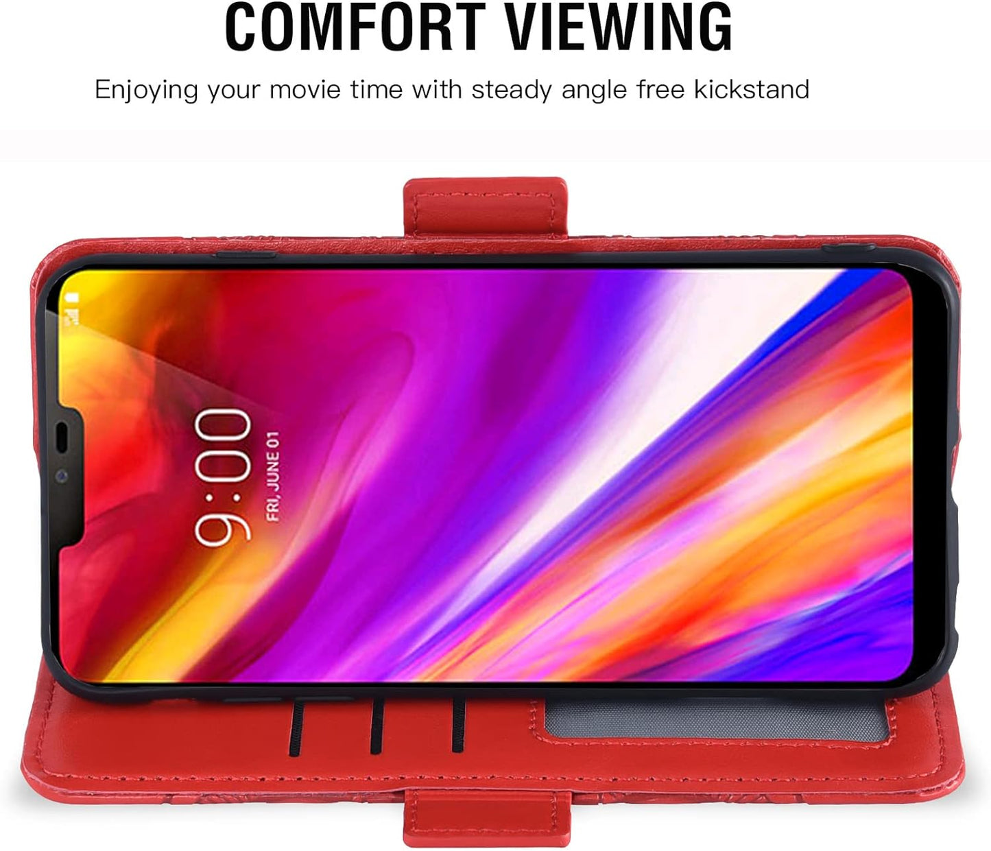 Asuwish Compatible with LG G7 Thinq Wallet Case and Tempered Glass Screen Protector Flip Card Holder Cell Phone Cover for LGG7 One G 7 plus LG7 Fit Lg7Thinq 7G Thin Q G7+ G7Thinq Lgg7Thinq Women Red  Asuwish   