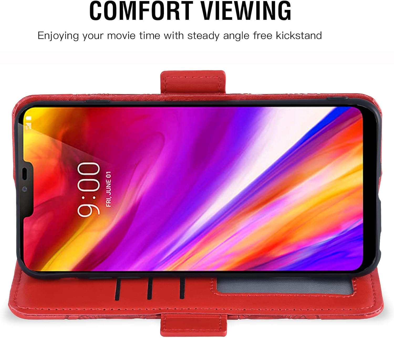 Asuwish Compatible with LG G7 Thinq Wallet Case and Tempered Glass Screen Protector Flip Card Holder Cell Phone Cover for LGG7 One G 7 plus LG7 Fit Lg7Thinq 7G Thin Q G7+ G7Thinq Lgg7Thinq Women Red  Asuwish   