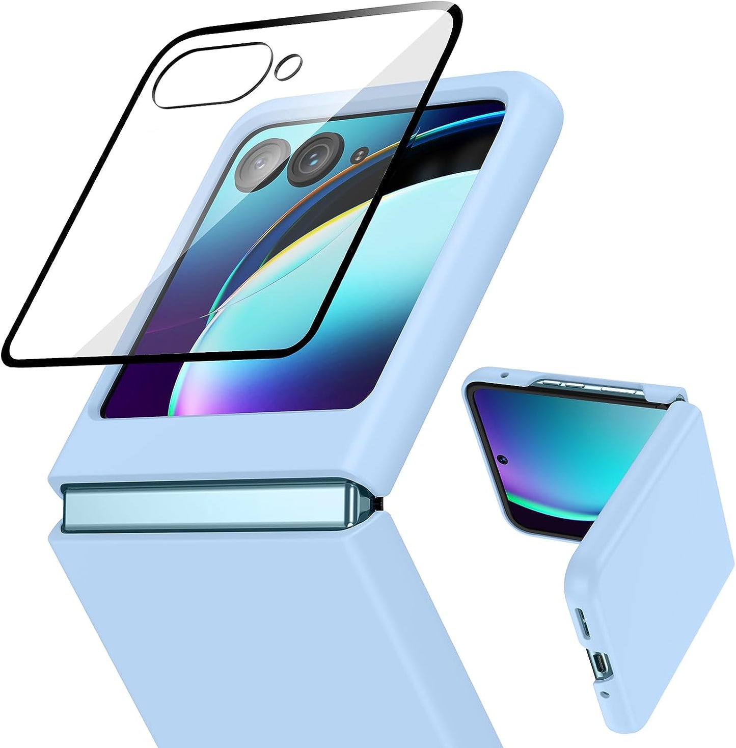 VEGO for Motorola Razr plus Case, Motorola Razr+ 2023 Full Body Cover with [Built-In Camera Screen Protector] Hard PC Bumper Protective Shockproof Scratch Resistant Slim Fit Case - Black  VEGO Light Blue  