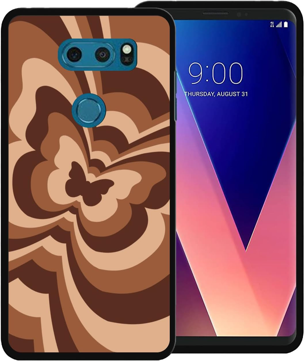 Zaztify Phone Case for LG V30/V30S Thinq/V35 Thinq/V30S+ Thinq/V35+ Thinq/V30+, Purple Butterfly Swirl Incline Coffee Latte Valentine Color Block Shockproof Protective Thin Soft Cover Shell  zaztify Brown Butterfly Swirl  