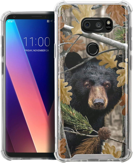 Casesondeck Bear Case Compatible with [LG V30 and LG V30S Thinq] Hunters Series Max Clarity Bumper, Hard Back Plate Soft TPU Edges for Max Protection (Bear Tree Camo)  CasesonDeck   