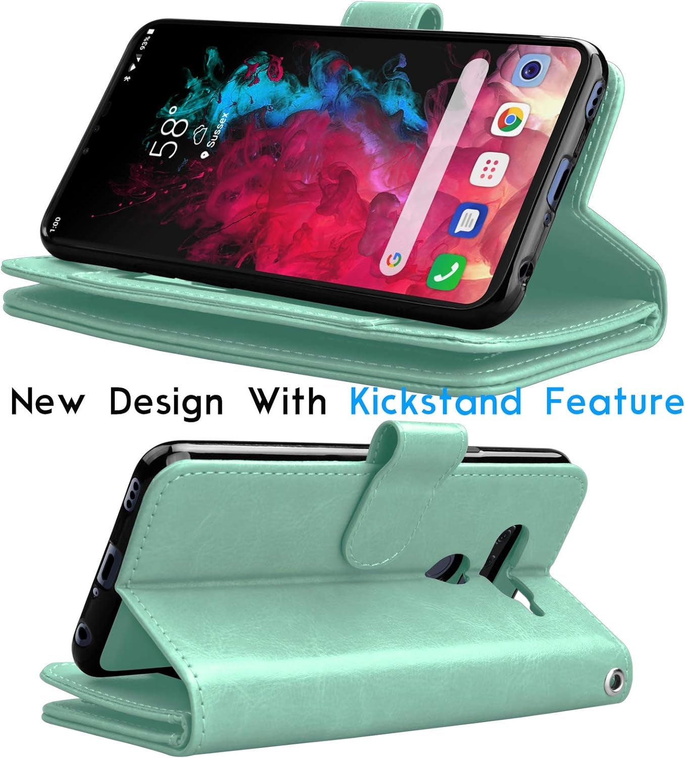 Tekcoo Wallet Case for LG V40 / LG V40 Thinq, Luxury ID Cash Credit Card Slots Holder PU Leather Purse Folio Flip Carrying Cover Cases [Detachable Magnetic Hard Case] Kickstand - Turquoise  Tekcoo   