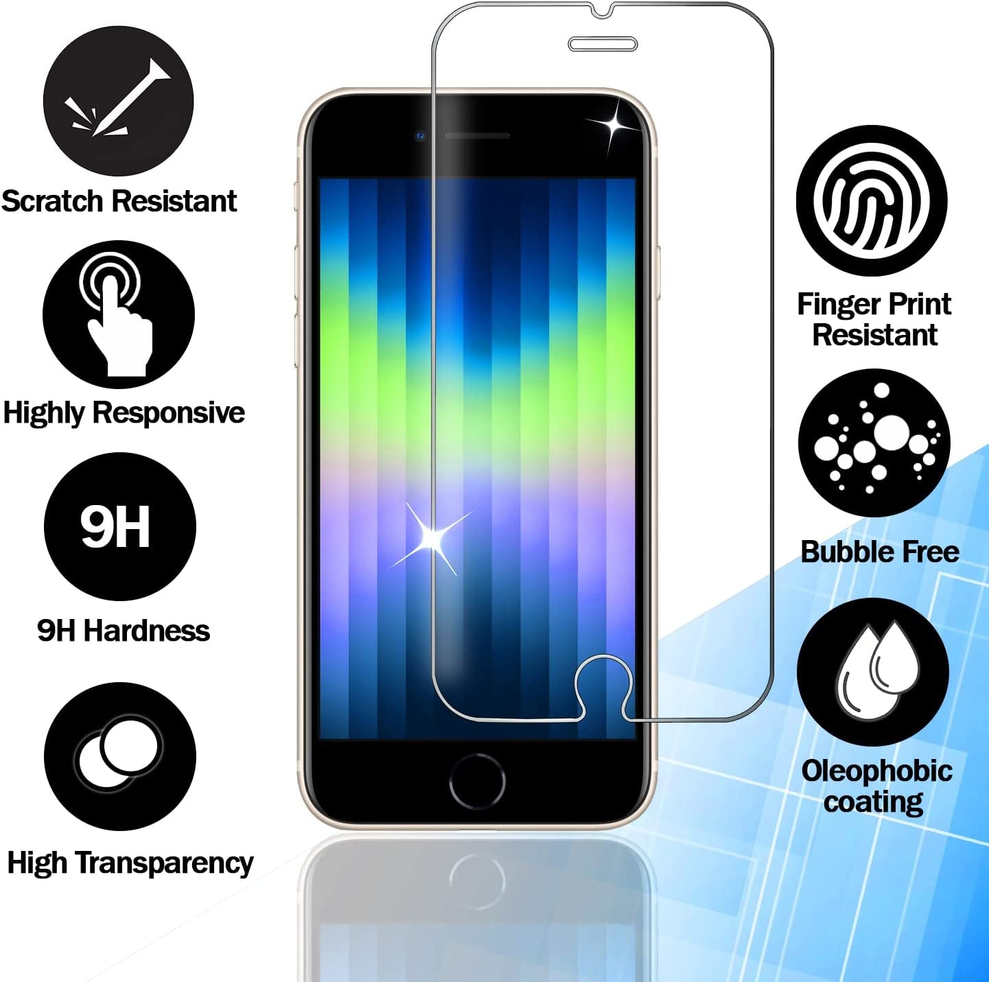 RKINC Screen Protector [4-Pack] for Iphone SE 3 2022/2 2020, Iphone 7 / Iphone 8, Tempered Glass Film Screen Protector, 0.33Mm [Lifetimewarranty][Anti-Scratch][Anti-Shatter][Bubble-Free]  RKINC   