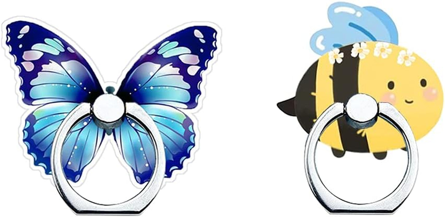 Phone Ring Holder Stand,Cute Animal Phone Ring Stand Holder 360 Rotation Kickstand Finger Ring Cute Turtle Grip Stand for Cellphones,Smartphones and Tablets  RRJQW 2 Pack Butterfly and Bee Phone Ring Stand  