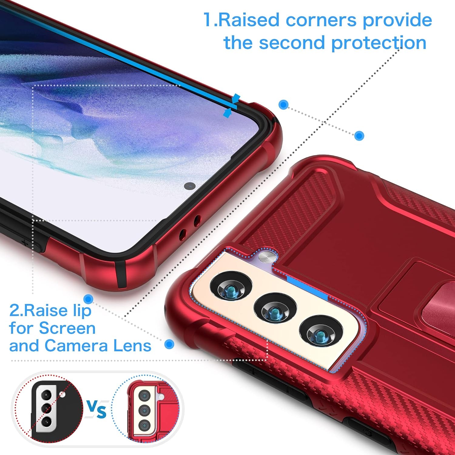 ORETECH Samsung S21 plus Case, Galaxy S21 plus Case with 2 X Tempered Glass Screen Protector for Samsung Galaxy S21 plus Phone Case with Built-In Kickstand for Samsung S21 plus Case -6.7" Red  ORETECH   