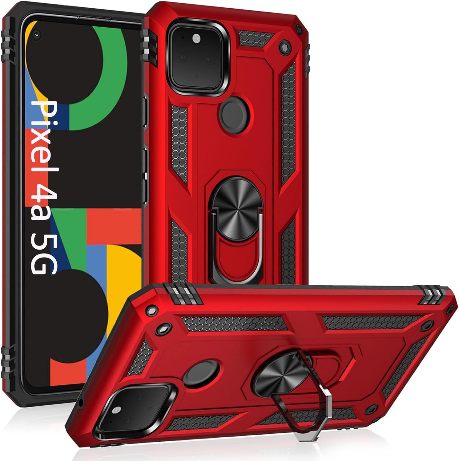 ADDIT Phone Case for Google 4A 5G,Google Pixel 4A 5G Case, Military Grade Protective Google Pixel 4A 5G Cases Cover with Ring Car Mount Kickstand for Google Pixel 4A 5G - Red  ADDIT   