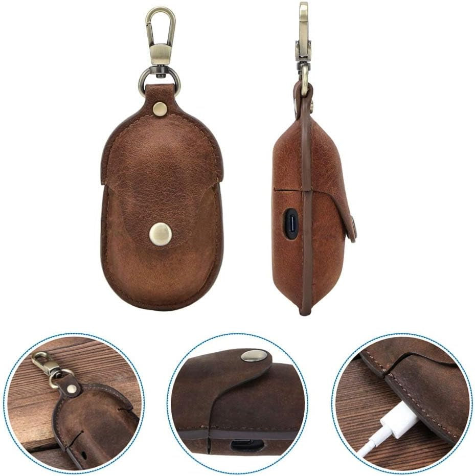 Compatible for Samsung Galaxy Buds Case Leather Shockproof Protective Earbuds Case with Stainless Keychain - Coffee  UKCOCO   
