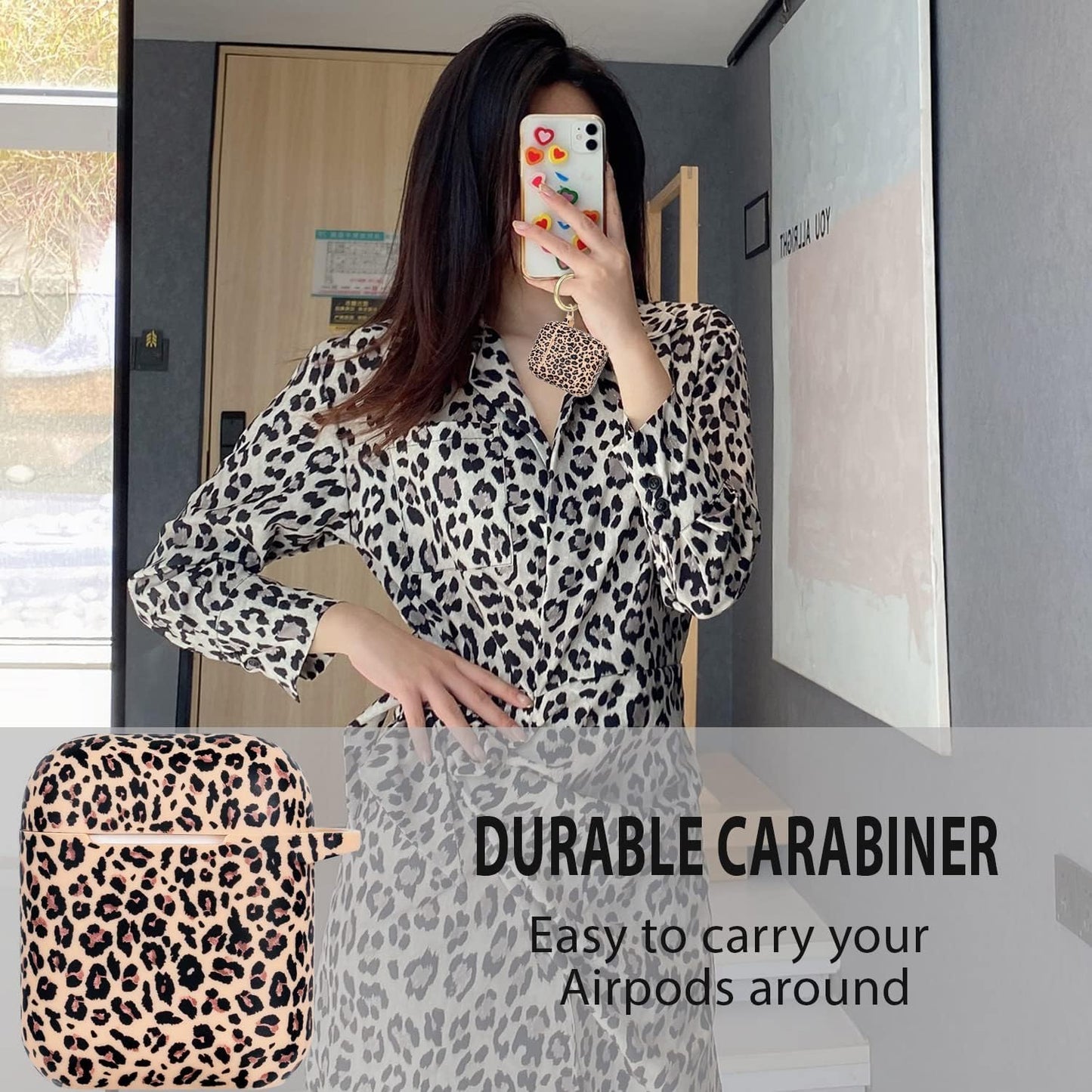 Cheetah Silicone Airpods Case, Gawnock Soft Earpod Case Cover Flexible for Airpods 2Nd/1St Generation Floral Print Cover for Women Girls with Keychain - Khaki Leopard  Gawnock   