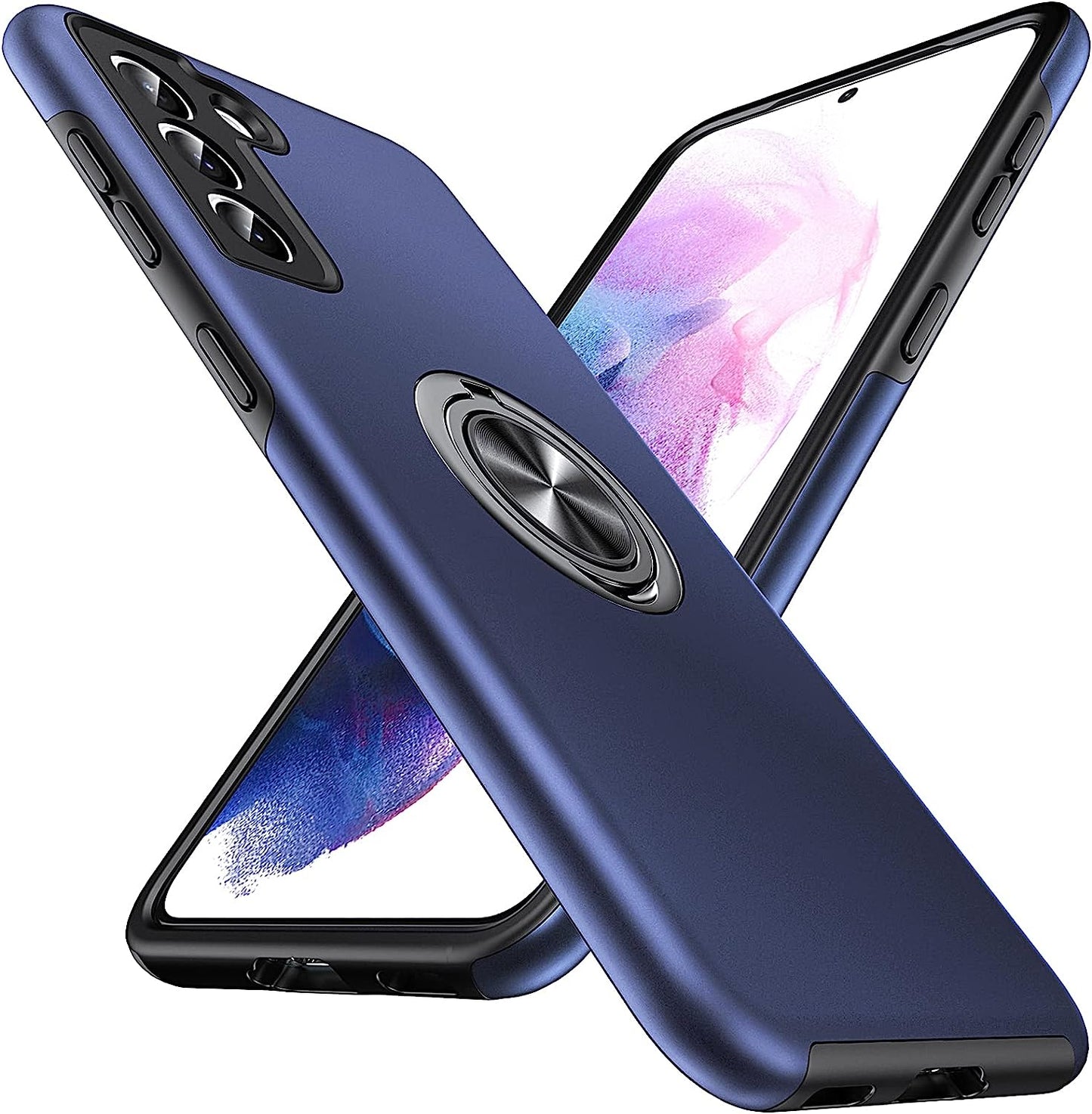 Anqrp Hidden Series Galaxy S21 Case 5G, [Heat Dissipation] [No Fall-Off Kickstand] 360° Metal Ring, Military Grade Shockproof Protective Phone Case Designed for Samsung Galaxy S21, Midnight Blue  Anqrp   
