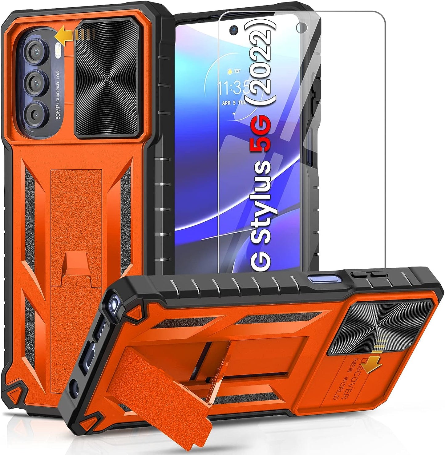 For Motorola Moto G-Stylus 5G-2022 Case: Military Grade Drop Proof Protection Rugged Protective Cell Phone Cover with Belt Clip Holster Kickstand & Slide |Shockproof TPU Matte(Belt-Clip Orange)  WTYOO Orange  
