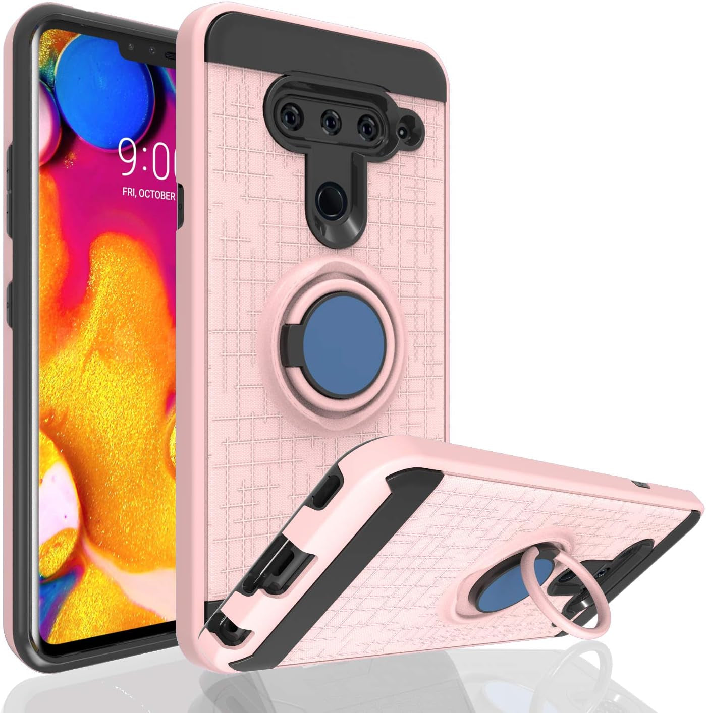 Ayoo Compatible with LG V40 Case,Lg V40 Thinq Case, LG V40 Phone Cases,360 Degree Rotating Ring Stand Fishnet Full Bodystocking Dual Layer Shock-Absorption for LG V40-ZK Rose Gold  Ayoo   