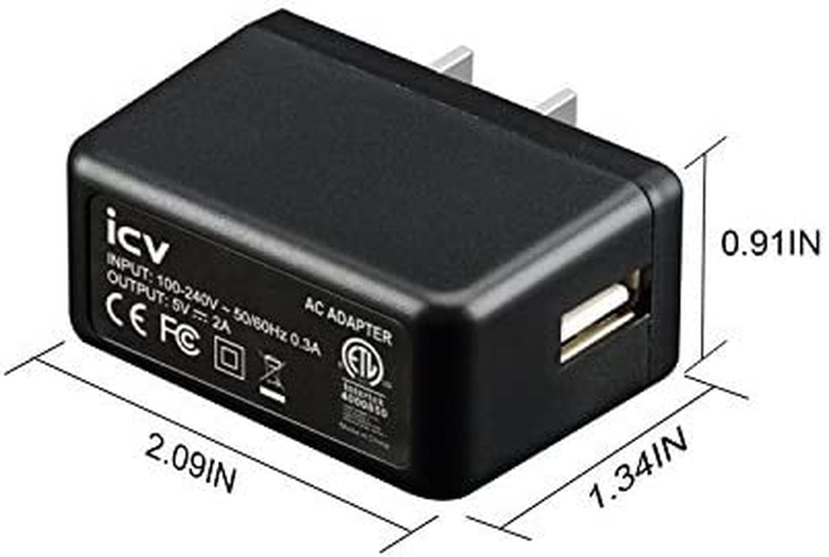 Icv USB Wall Charger – 5V 2A AC Power Adapter with US Plug for Phone, Tablet and Other Related USB Powered Devices Small and Lightweight – Designed for Safety  iCV   