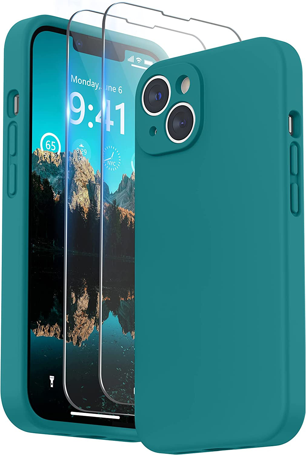 SURPHY Compatible with Iphone 14 Case with Screen Protector (Camera Protection + Soft Microfiber Lining) Liquid Silicone Phone Case 6.1 Inch 2022, Black  SURPHY Teal Blue  