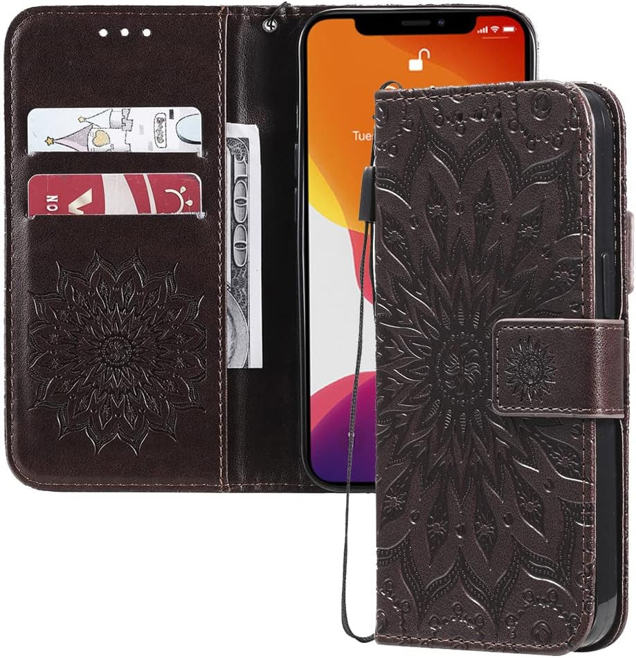 Asdsinfor LG G8 Case Stylish Advanced Embossing Wallet Case Credit Cards Slot with Stand for PU Leather Shockproof Flip Magnetic Case for LG G8 / LG G8 Thinq/Lg G8S Sunflower Blue KT  Asdsinfor Kt Sunflower:Brown  